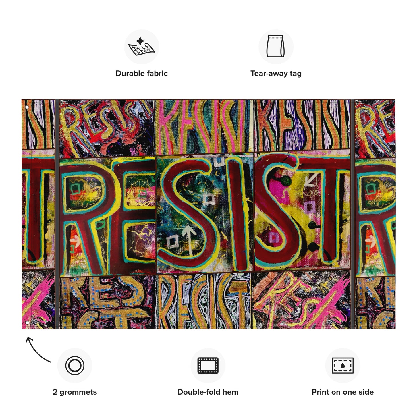 Planting Seeds of Dissent Resist Graffiti Flag Horizontal; product specs