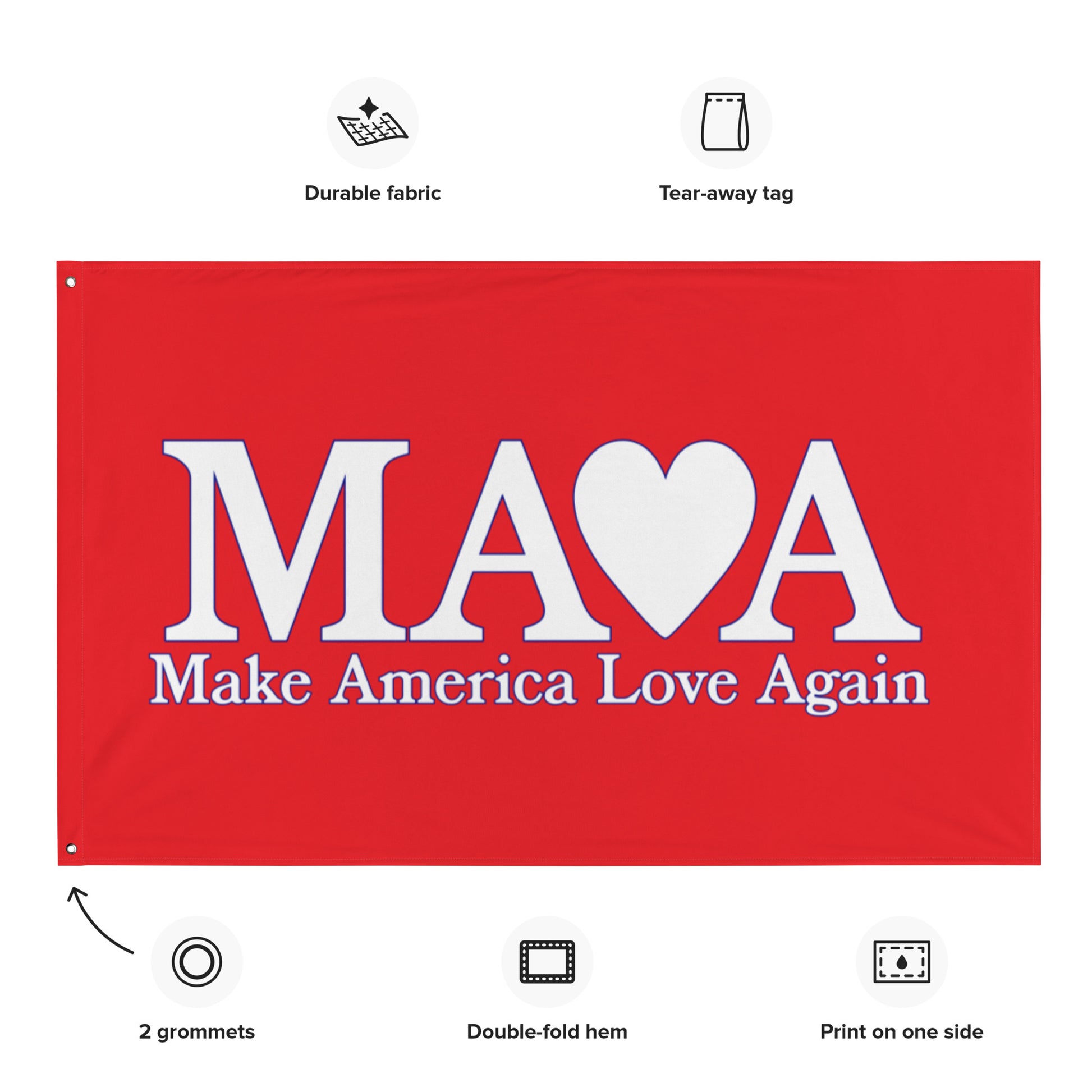 Make America Love Again Flag Seeds of Dissent 2; product specs and mock-up