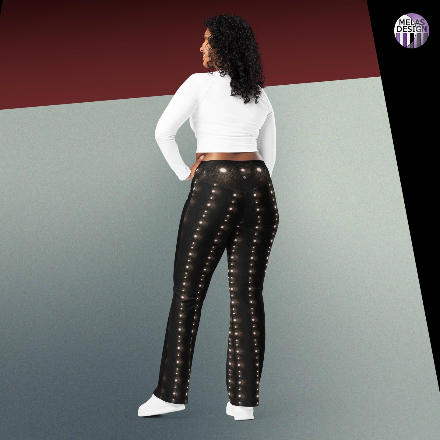 Dotted Stripe Full Moon; Flare Leggings; Eco-Friendly;