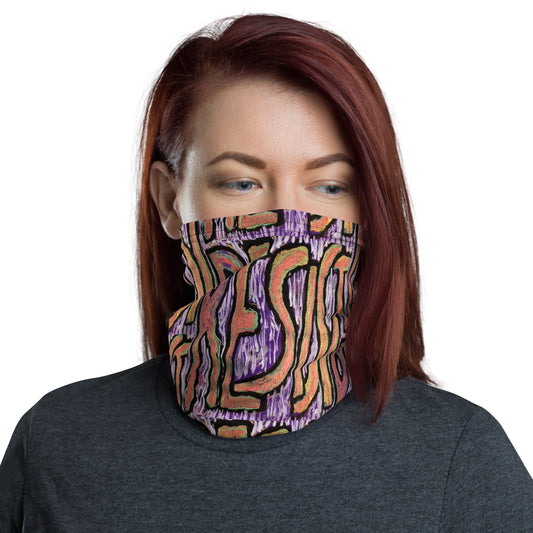 Planting Seeds of Dissent Resist Neck Gaiter Purple; front view on model