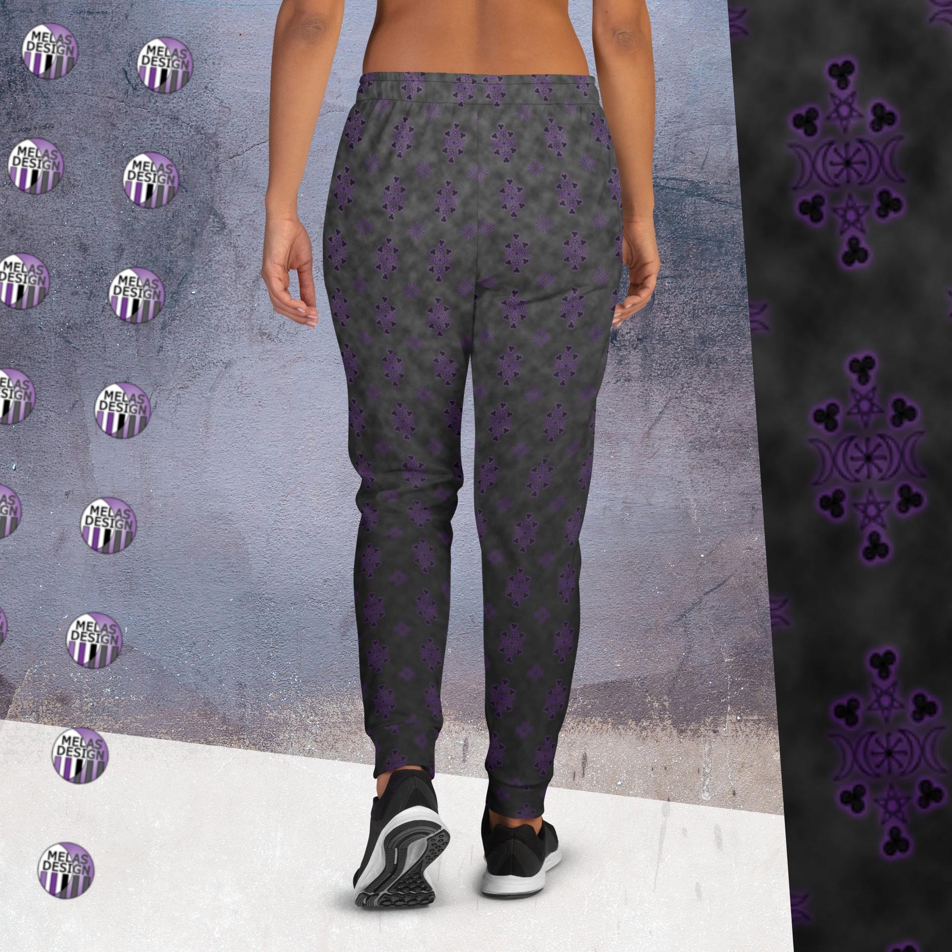 Witchy Symbols Ombre Cloudy Women's Joggers; product mock-up on model; back