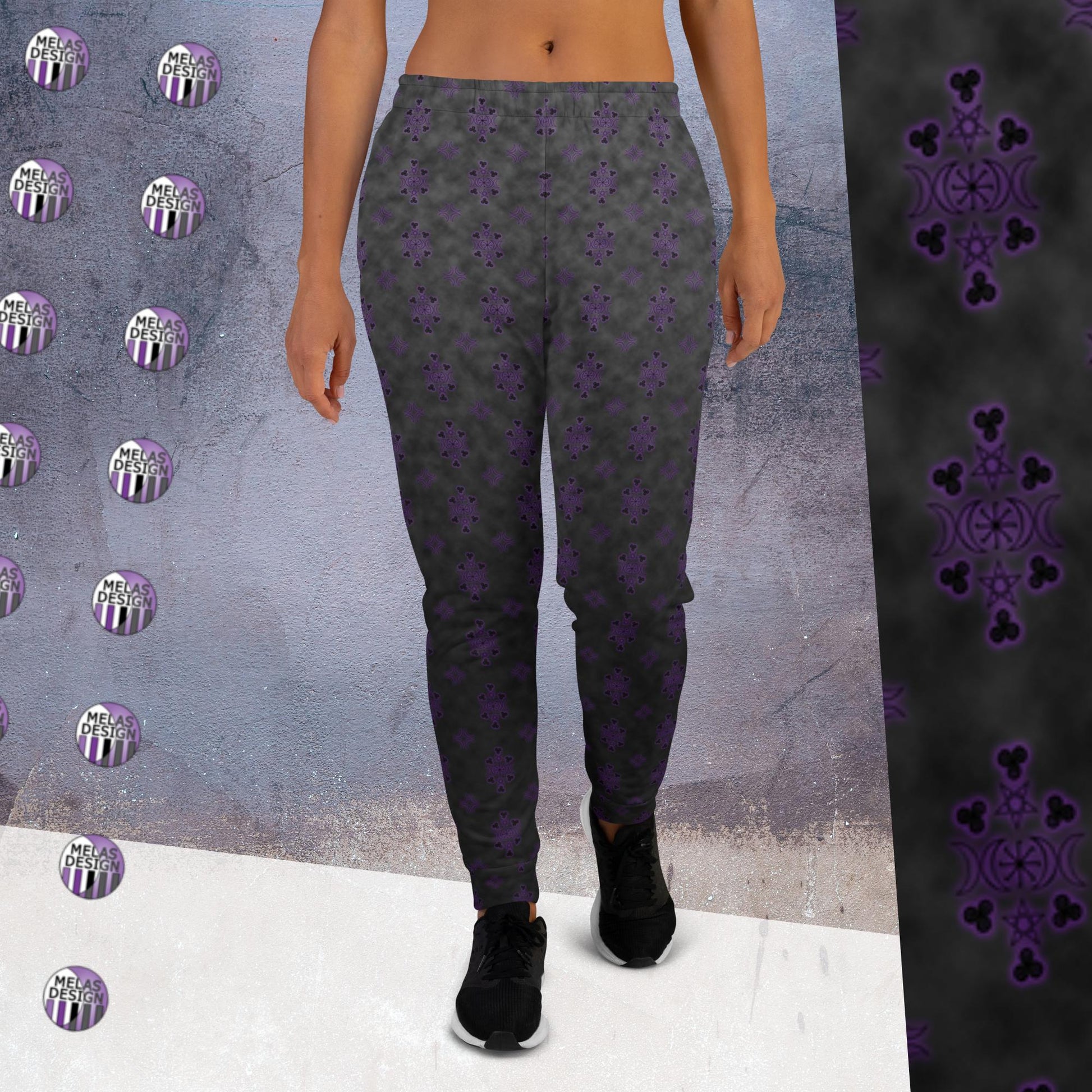 Witchy Symbols Ombre Cloudy Women's Joggers; product mock-up on model; front