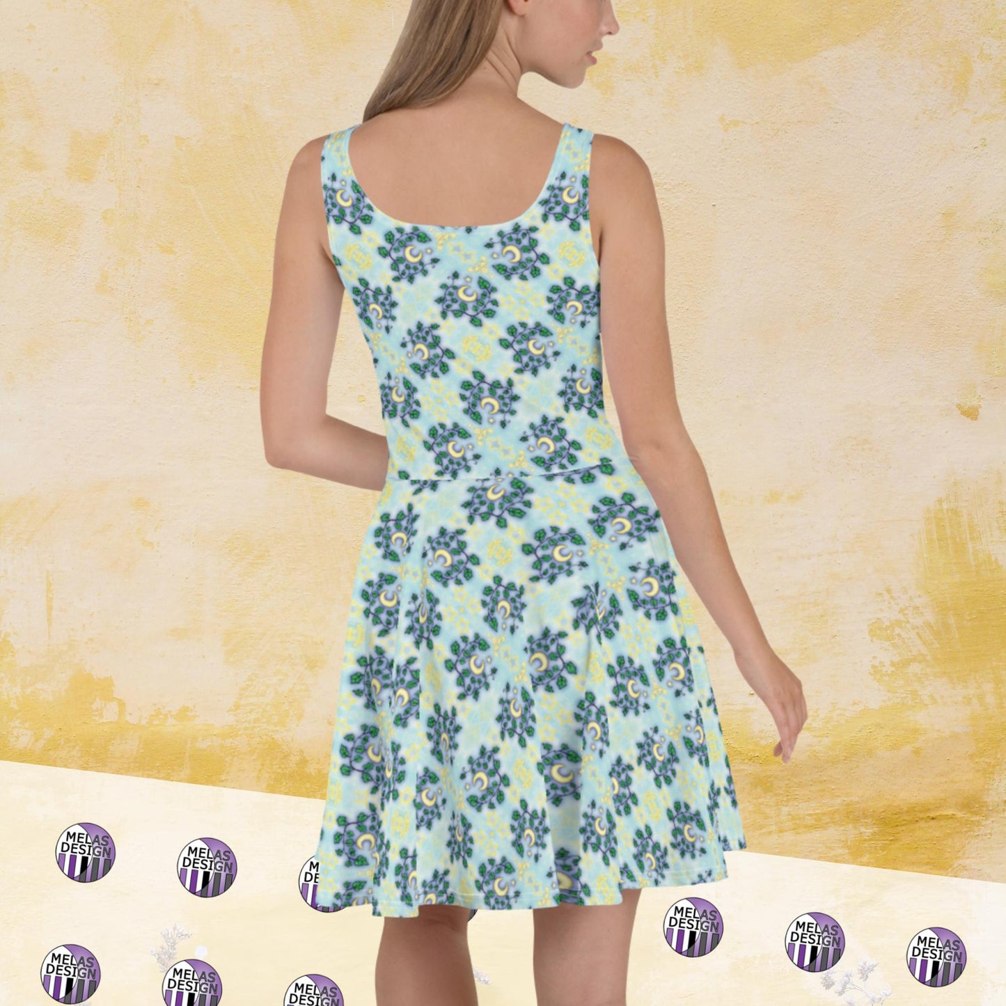 Ivy Moon Pattern Witchy Skater Dress; XS-L; Melasdesign; Back