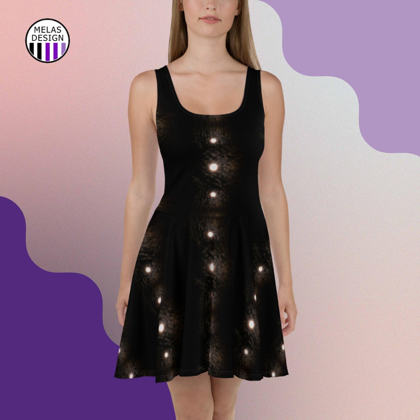 Full Moon in Dotted Stripes Skater Dress; Melasdesign; witchy; gothic; pagan; Summer; Spring; moon; full moon; fashion; style; dress; small business; witch aesthetic; 