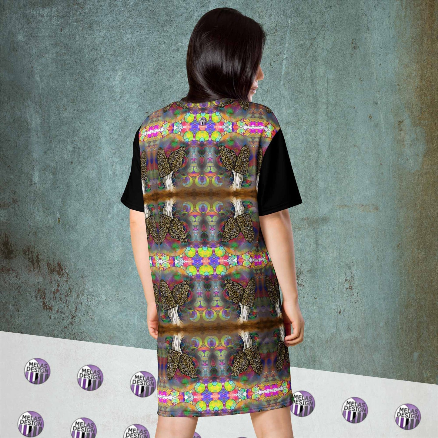 Trippy Morel Mushroom Pattern T-shirt Dress Ostara