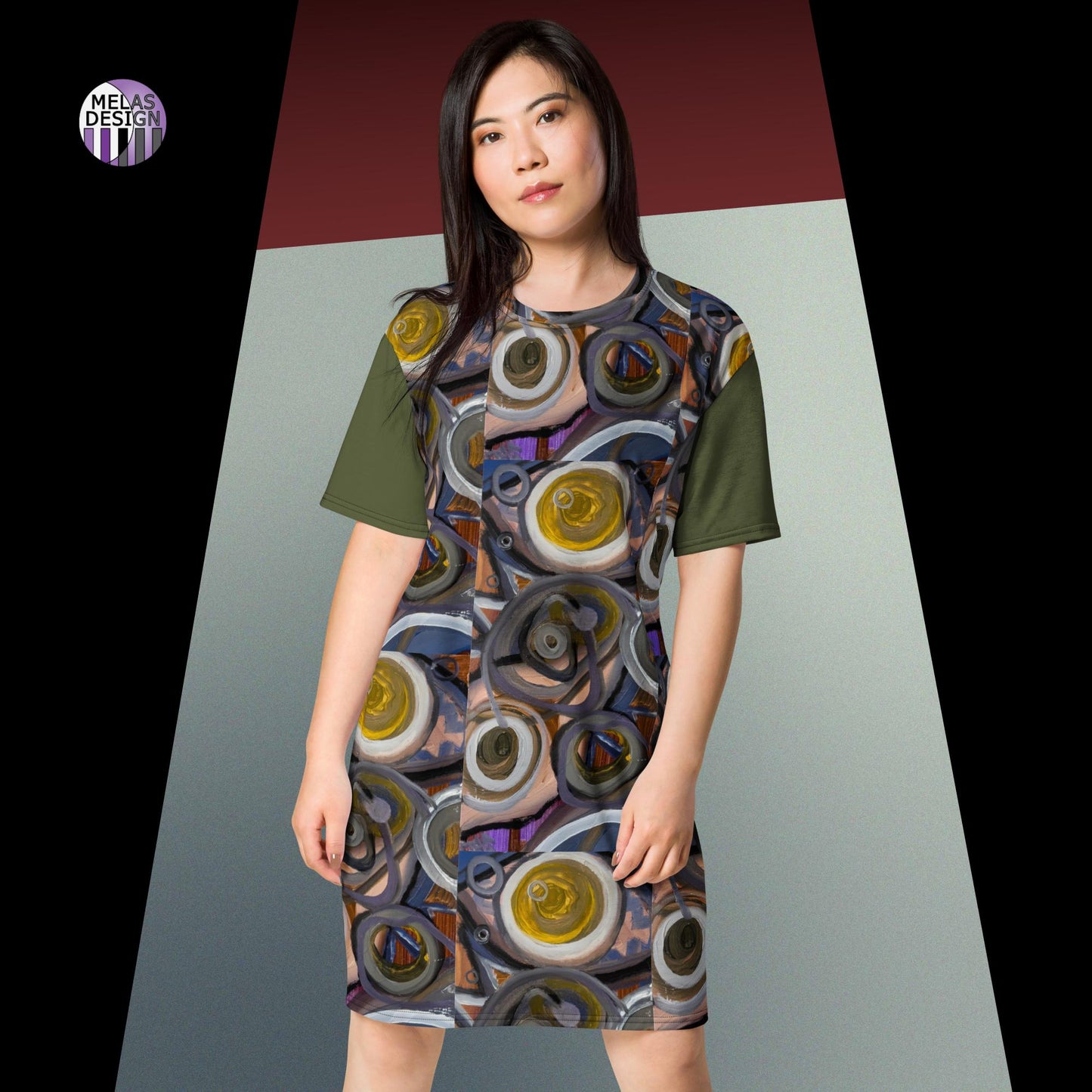 Mela's  Earth Tone T-shirt Dress - Abstract Art dress in Earth Tones