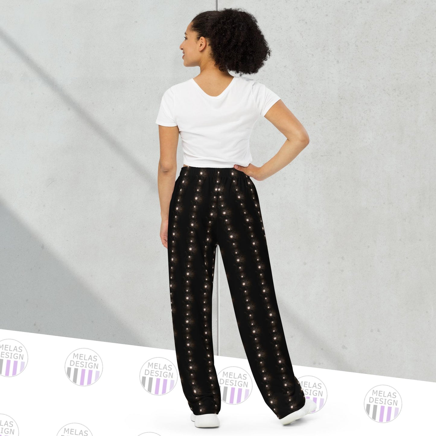 Full Moon in Dotted Stripes All-over Print Wide-Leg Pants
