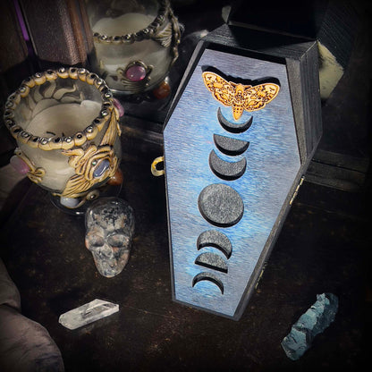 Spooky Gothic Moth Moon Phase Coffin Boxes Hinged