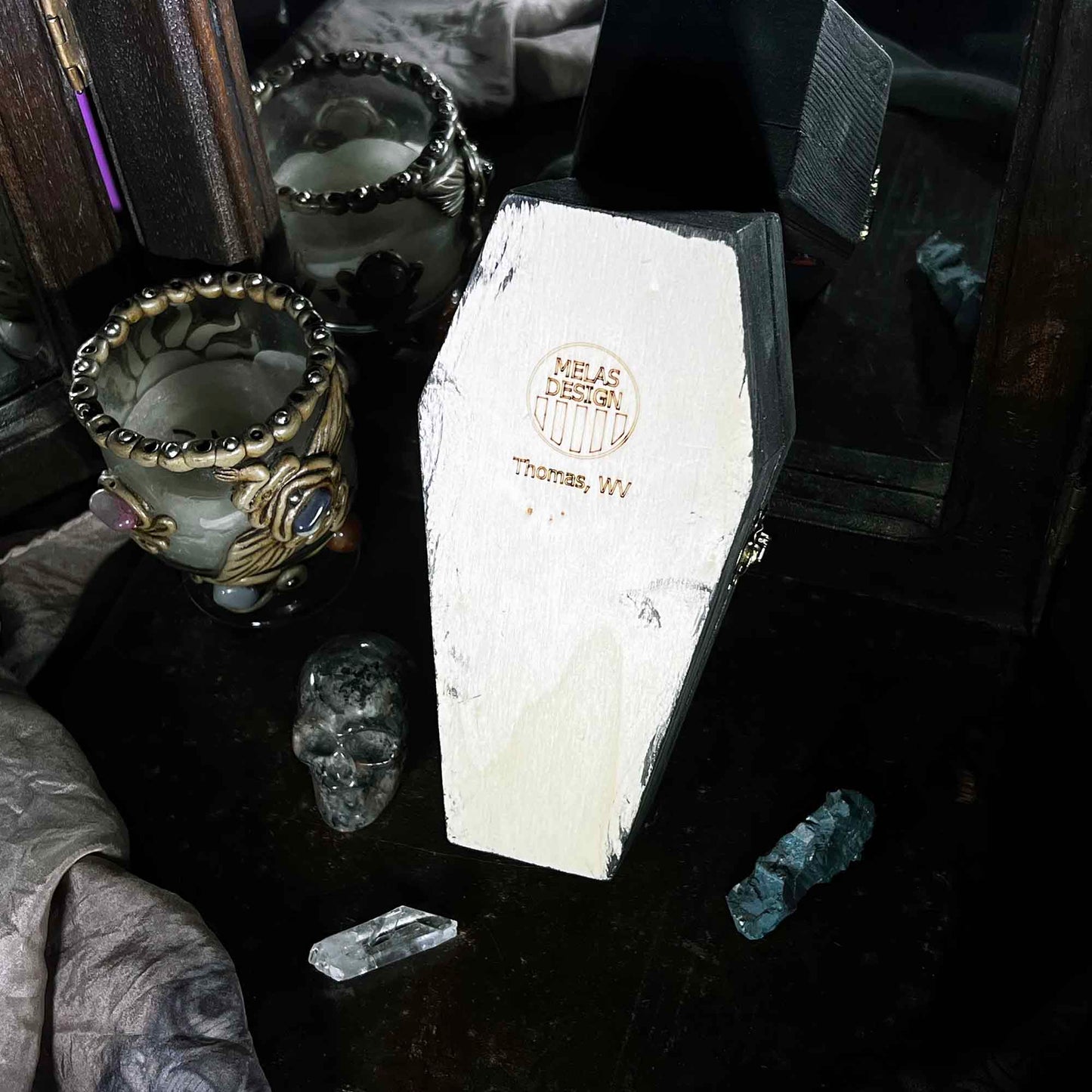 Spooky Gothic Moth Moon Phase Coffin Boxes Hinged