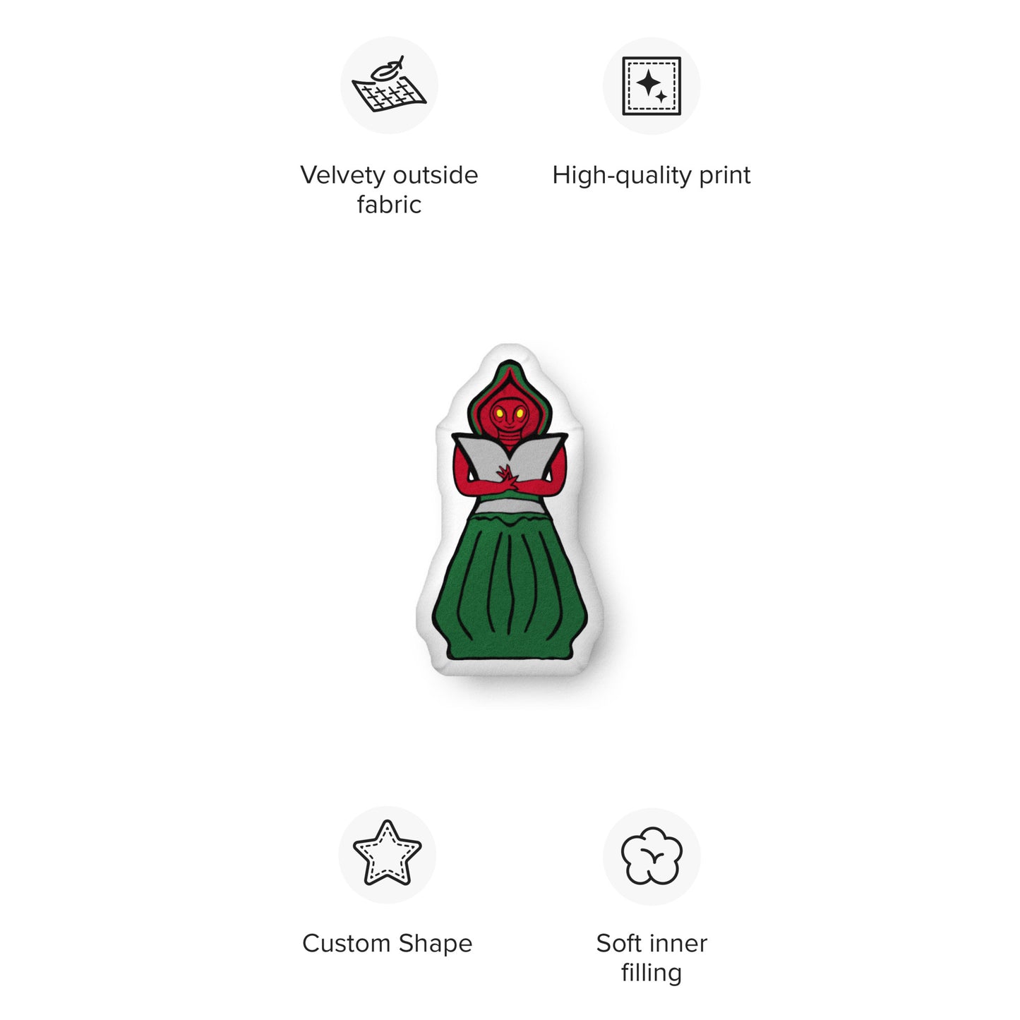 Braxie Shaped Pillow Flatwoods Monster WV Cryptid; 16"; mockup and product specs