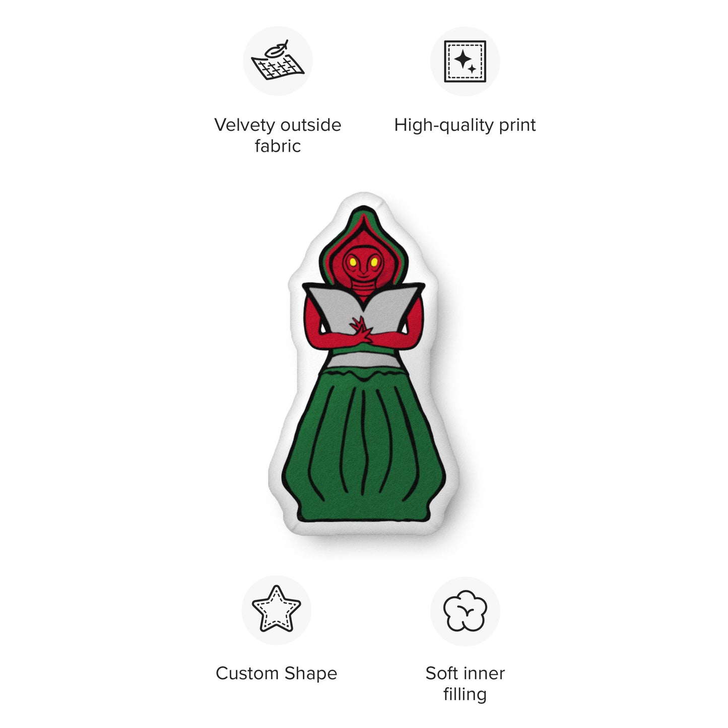 Braxie Shaped Pillow Flatwoods Monster WV Cryptid; 22"; mockup and product specs