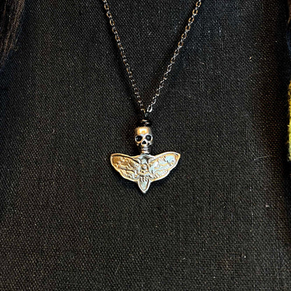 White Copper; Gothic; Deaths Head Moth Skull Necklace; Unisex