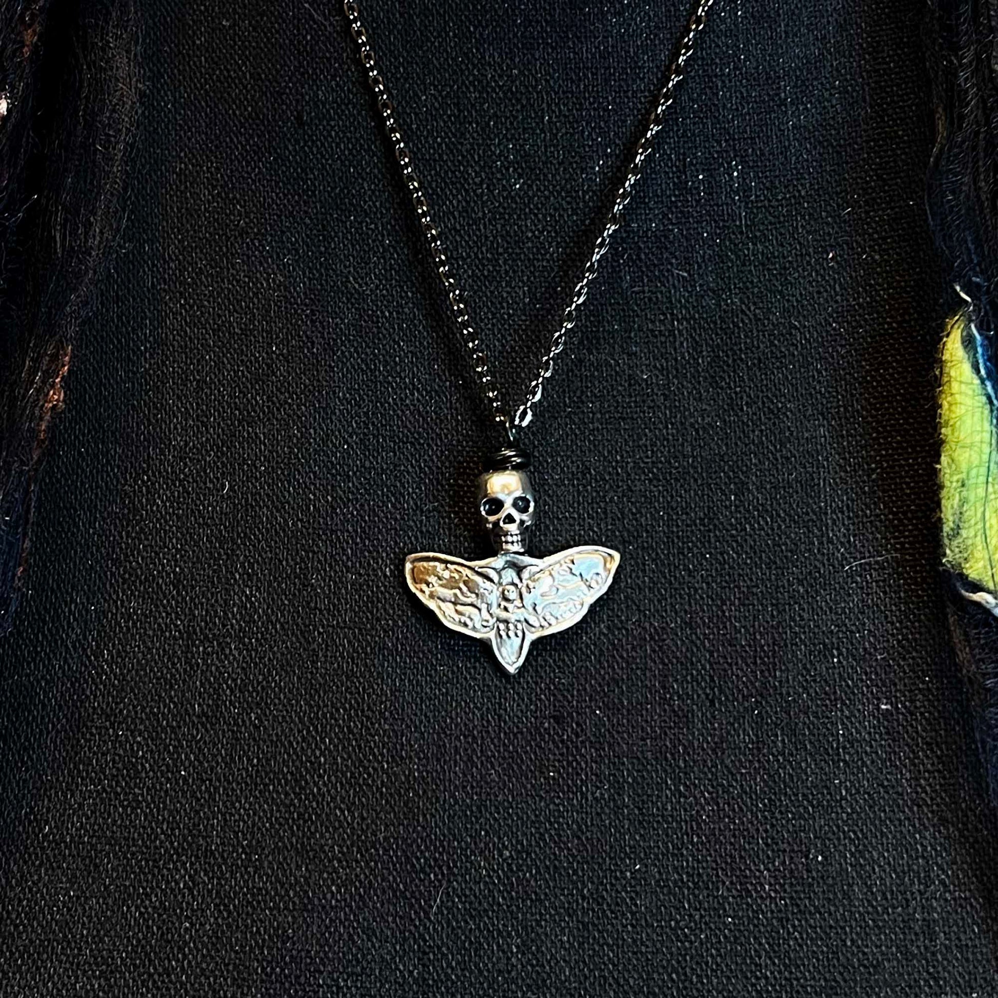 White Copper; Gothic; Deaths Head Moth Skull Necklace; Melasdesign