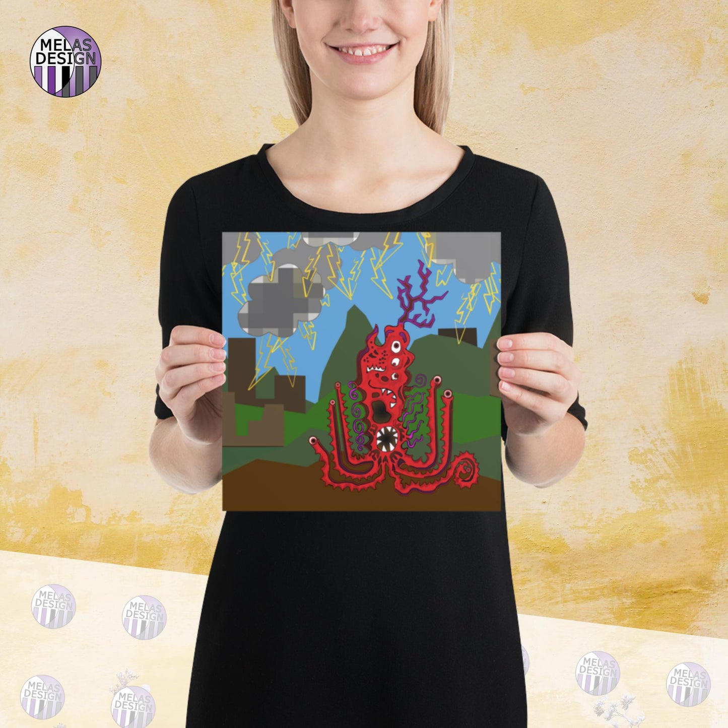 Stormy Red Monster Art Print Cryptid by Mela