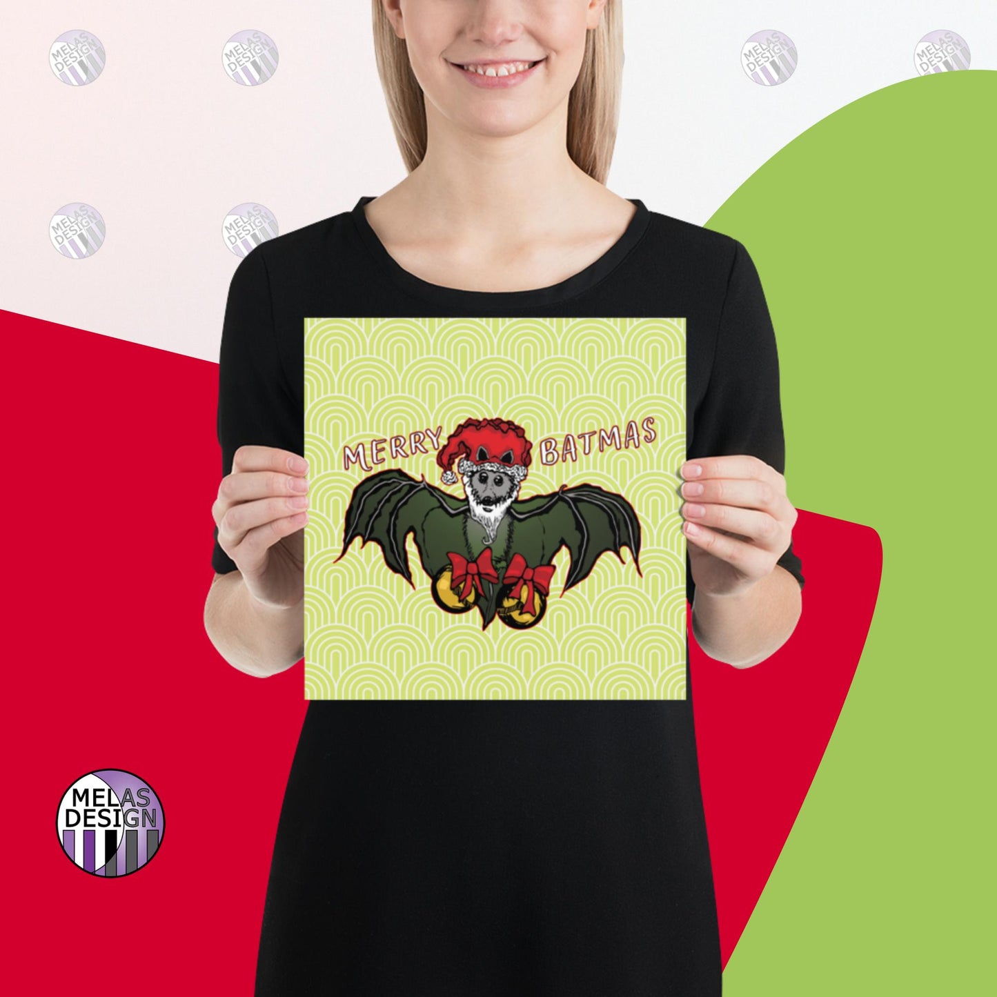 Batty Holidays Santa Bat Matte Art Print; 10x10