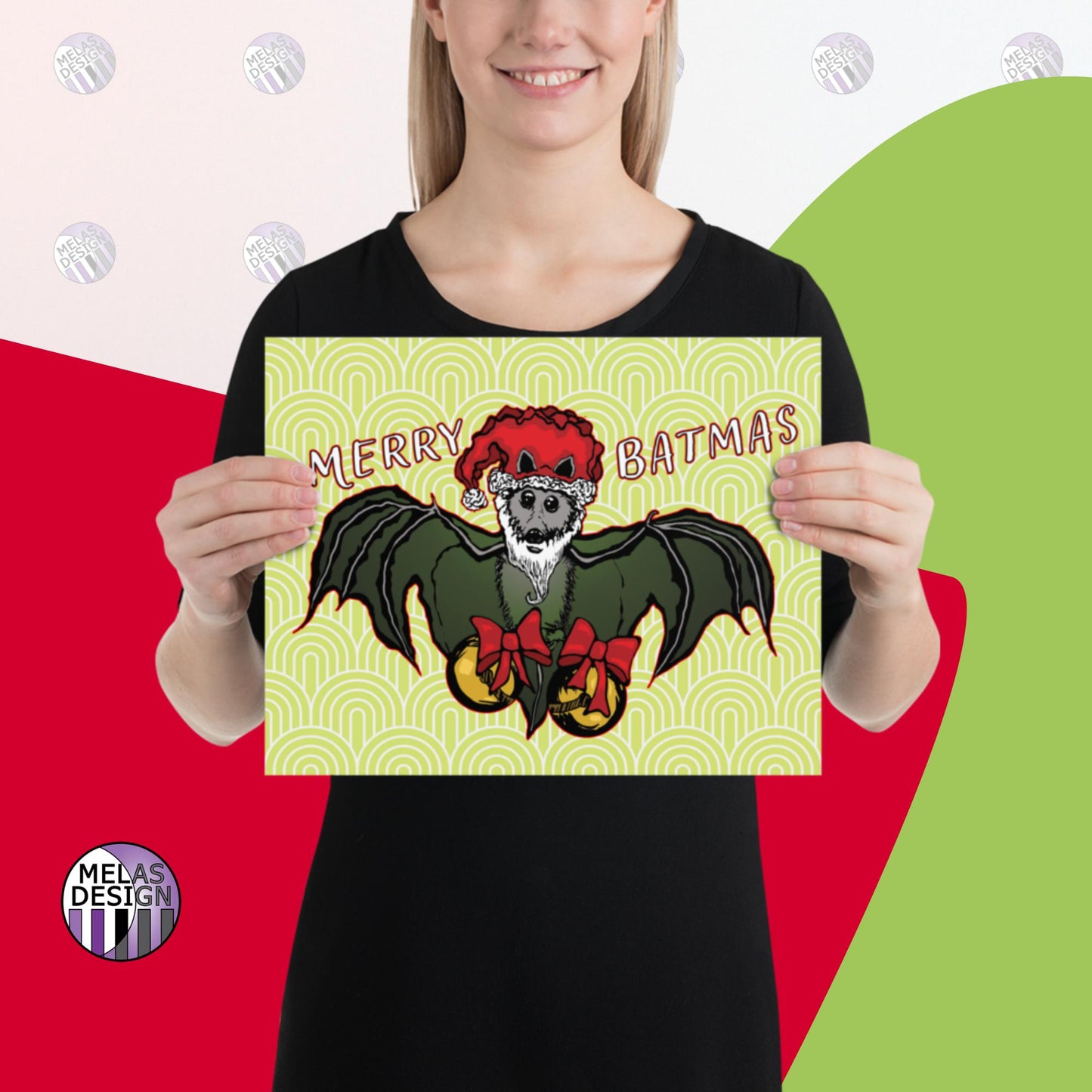 Batty Holidays Santa Bat Matte Art Print; 11x17