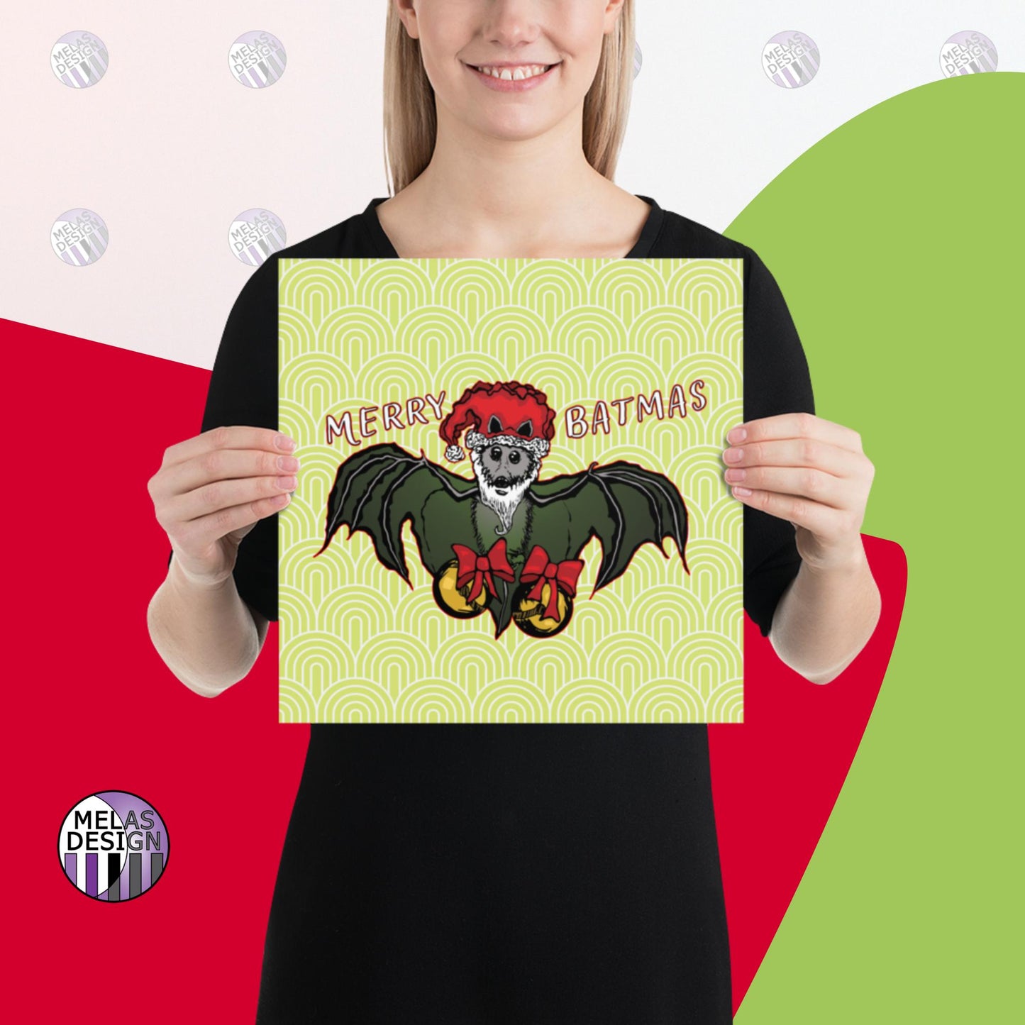 Batty Holidays Santa Bat Matte Art Print; 12x12