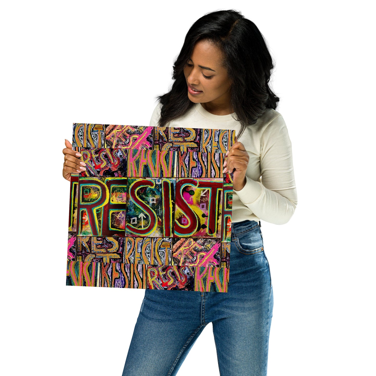 Planting Seeds of Dissent Resist Poster Graffiti; 14x14; female model holding poster