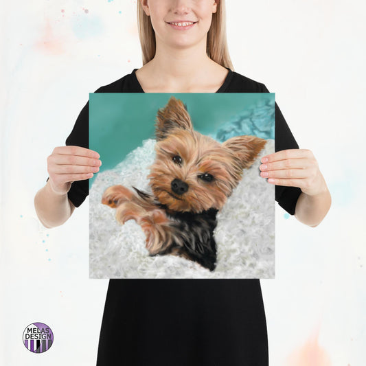 Chewie the Adorable Yorkie Art Print Drawing; pet portrait; Yorkie; Yorkshire Terrier; art print; drawing; for sale by artist; Melasdesign