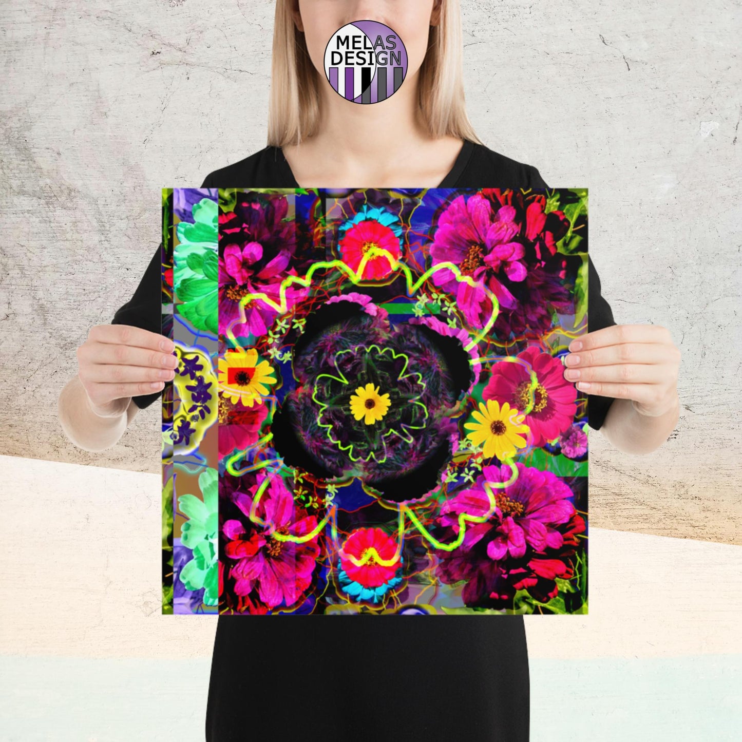 Color Joy Flower Power Abstract Art Print; 16x16; Product mockup