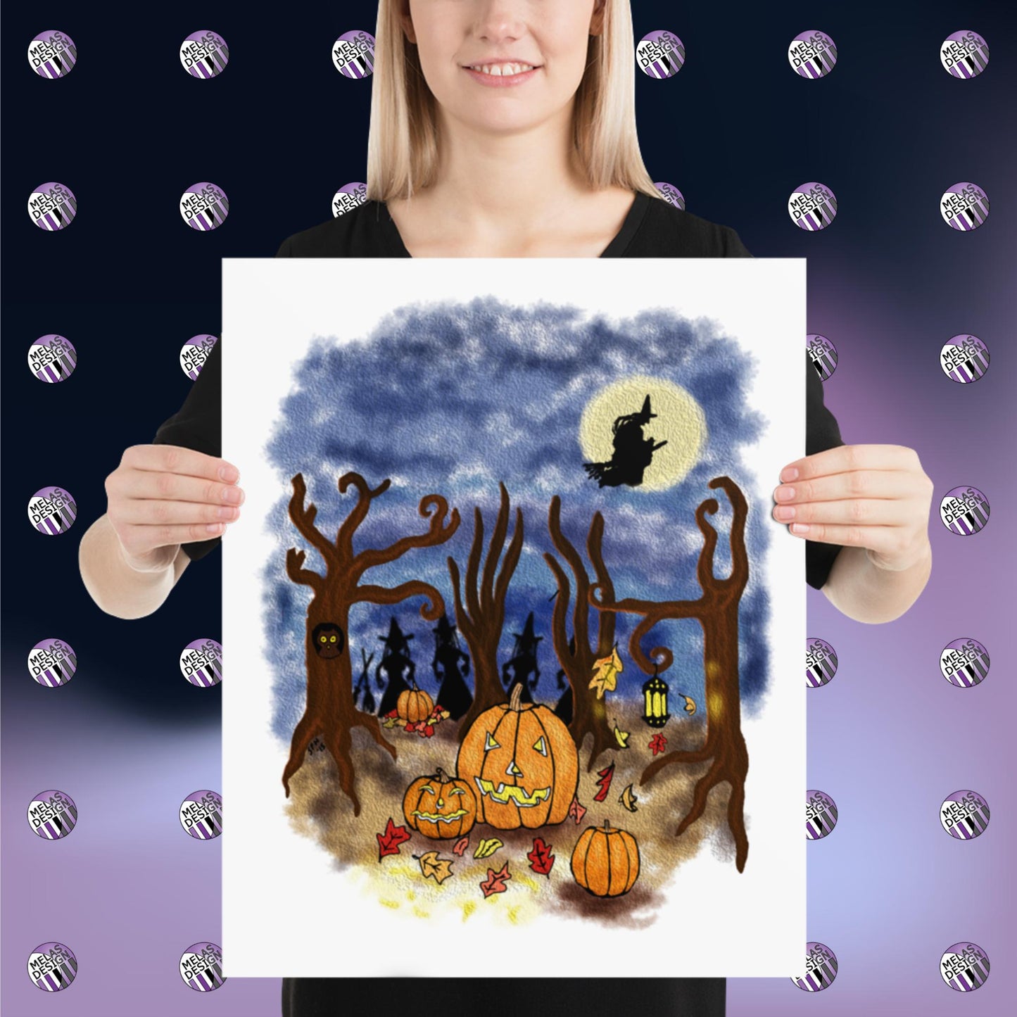 Cute Halloween Coven; Art Print; Illustration; Scary Woods; Melasdesign; sold by artist; 16x20