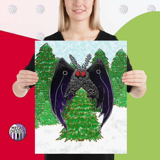 Winter Landscape; Cryptid; Mothman; Holiday; Art Print; 18x24