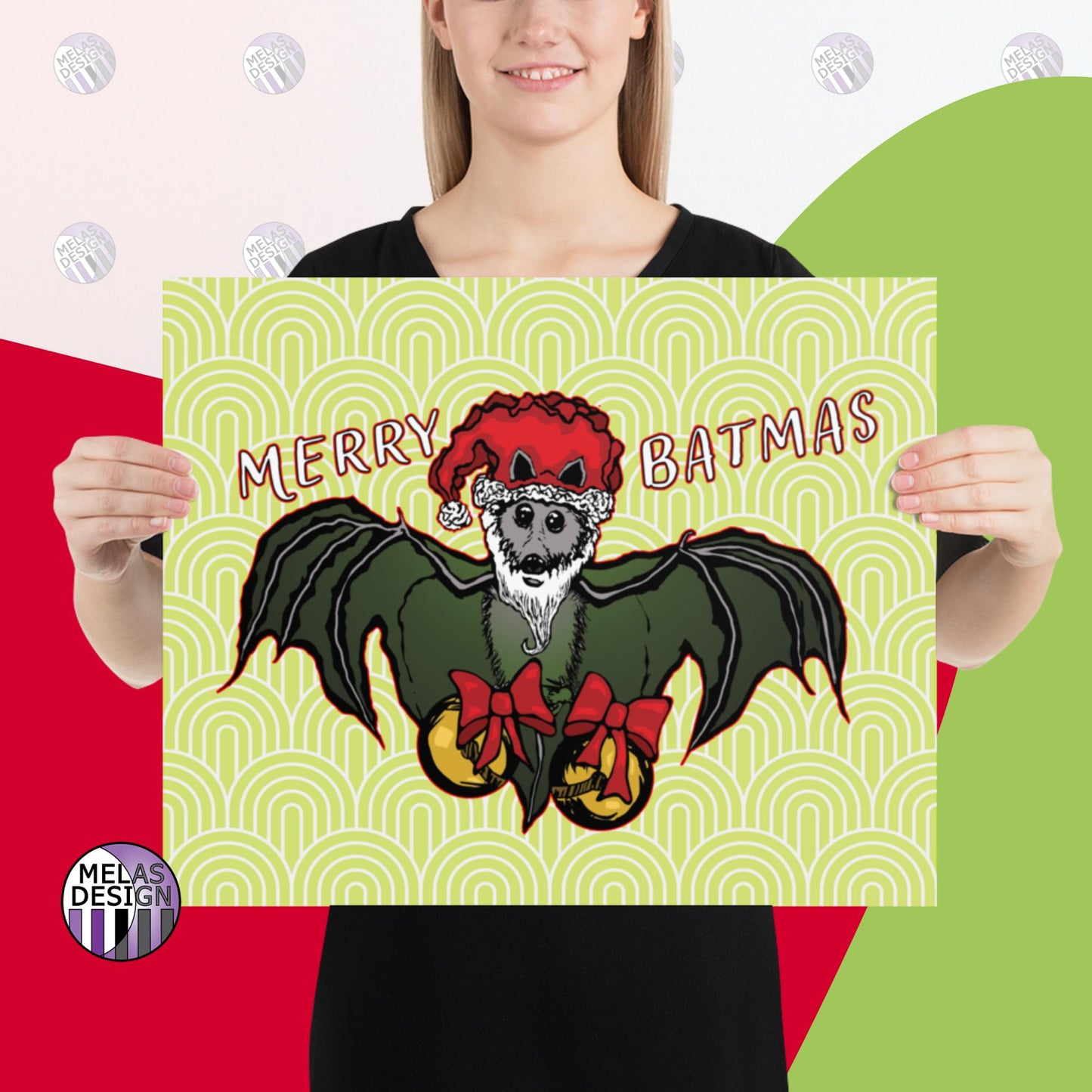 Batty Holidays Santa Bat Matte Art Print; 16x20