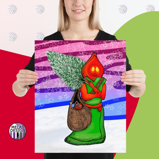 Flatwoods Monster Holiday Cryptid Art Print; 16x20