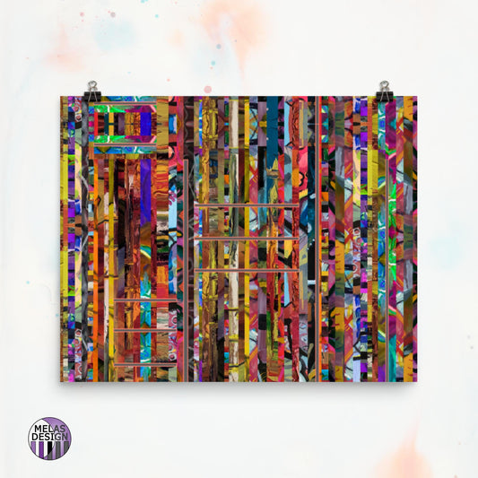 Stripped Abstract Art Print Collaged Colors; 16x20; Melasdesign