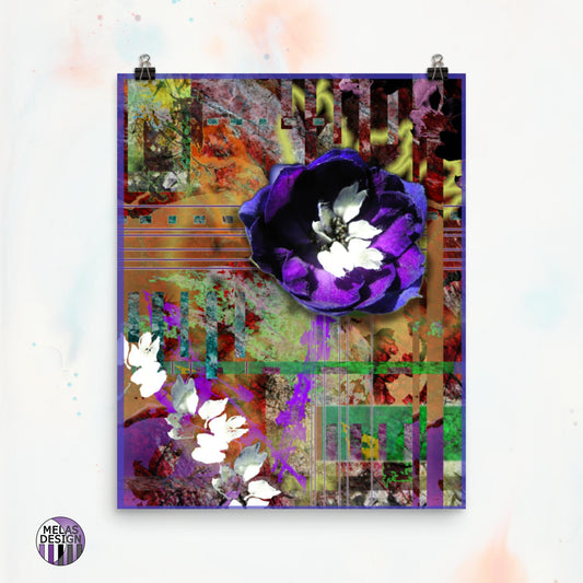 Classic Blue Purple Flower Digital Art Print; 16x20; Melasdesign; fan favorite