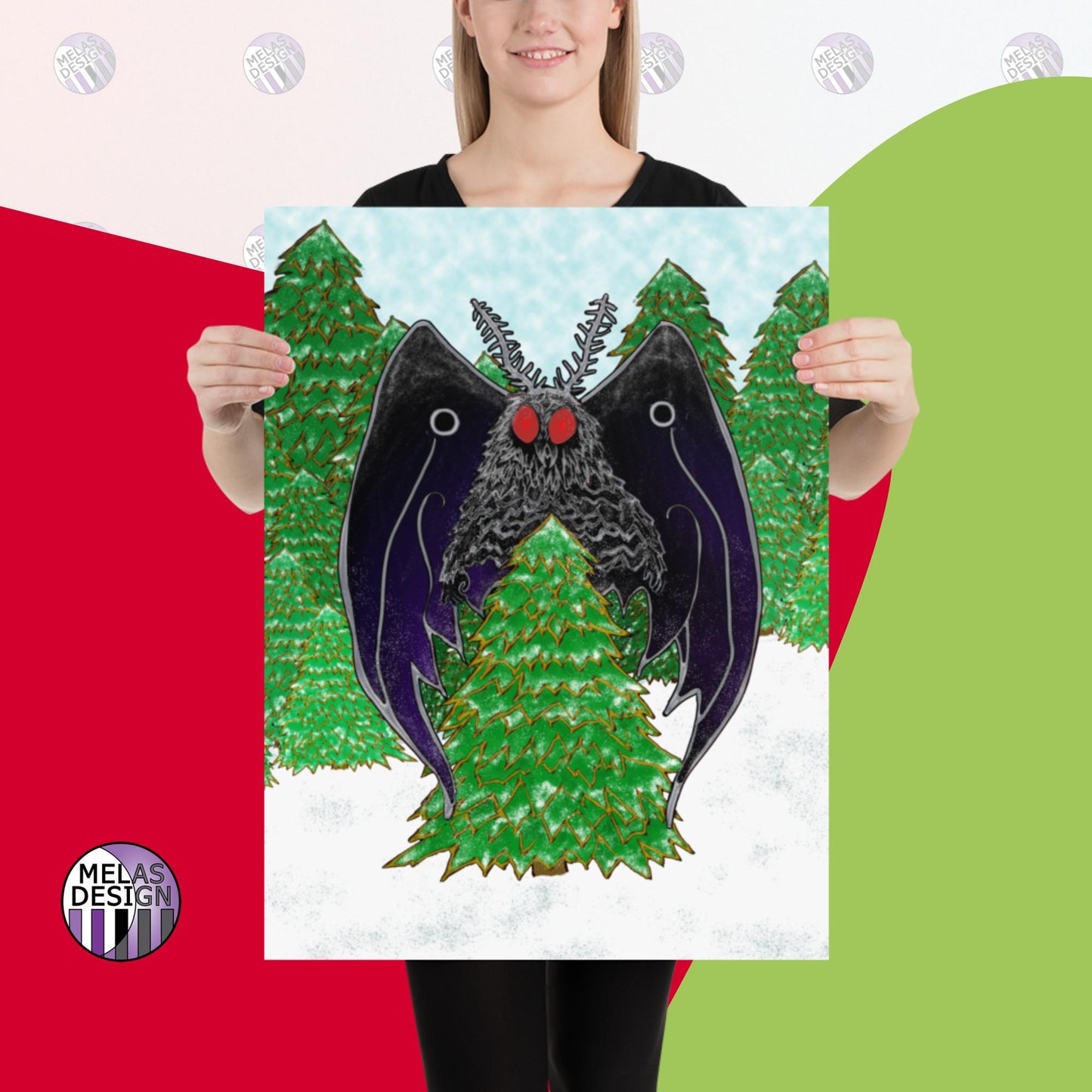 Winter Landscape; Cryptid; Mothman; Holiday; Art Print; 16x20