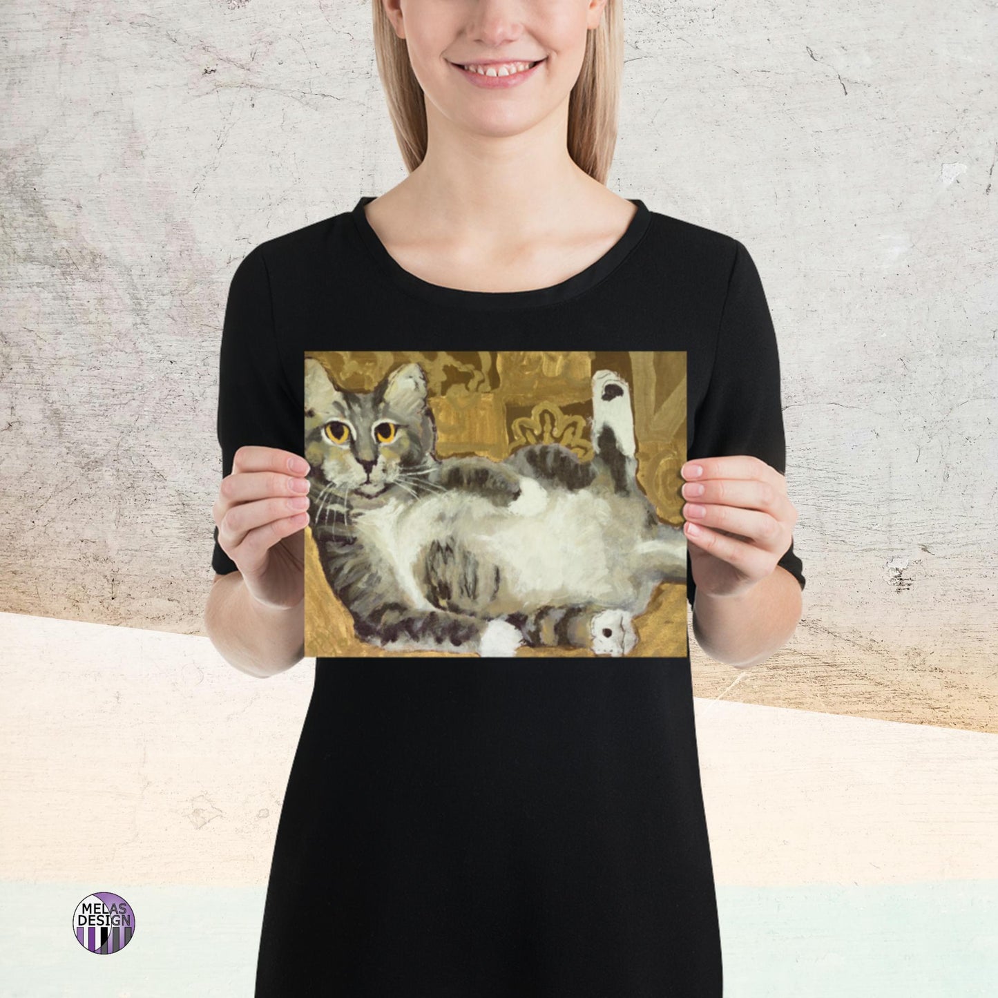 Risque Tabby Cat Pet Portrait Art Print Painting