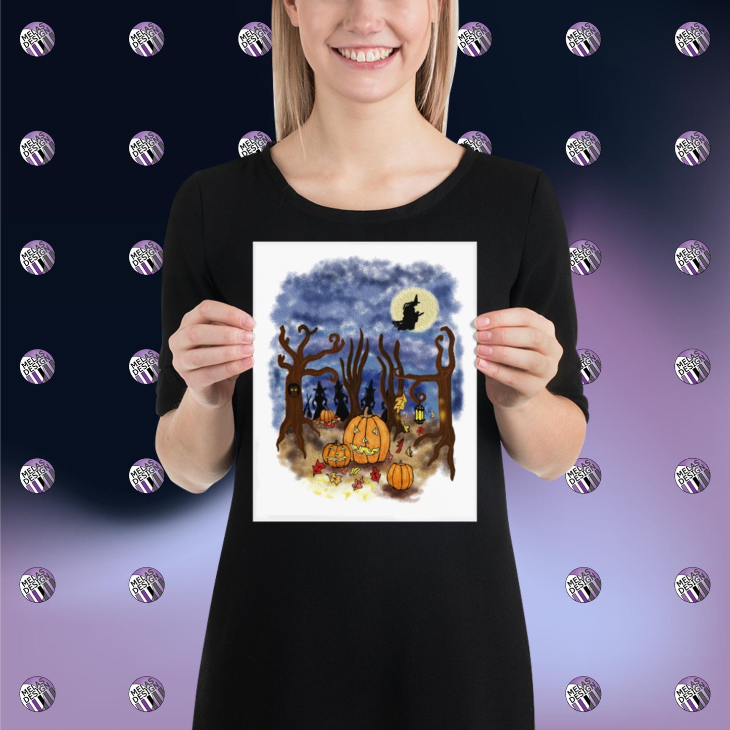 Cute Halloween Coven; Art Print; Illustration; Scary Woods; Melasdesign; sold by artist; 8x10