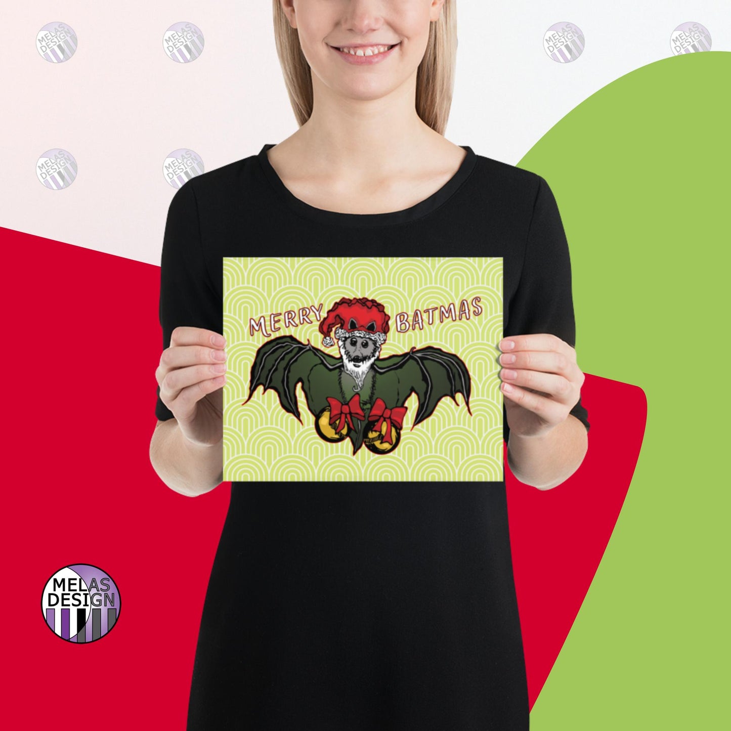 Batty Holidays Santa Bat Matte Art Print; 8x10