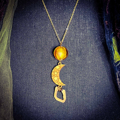 Crescent Moon Necklace with Abstract Pendant; many moons of Mela collection; handmade; jewelry; necklace; moon; witchy; Melasdesign Handmade; Thomas WV