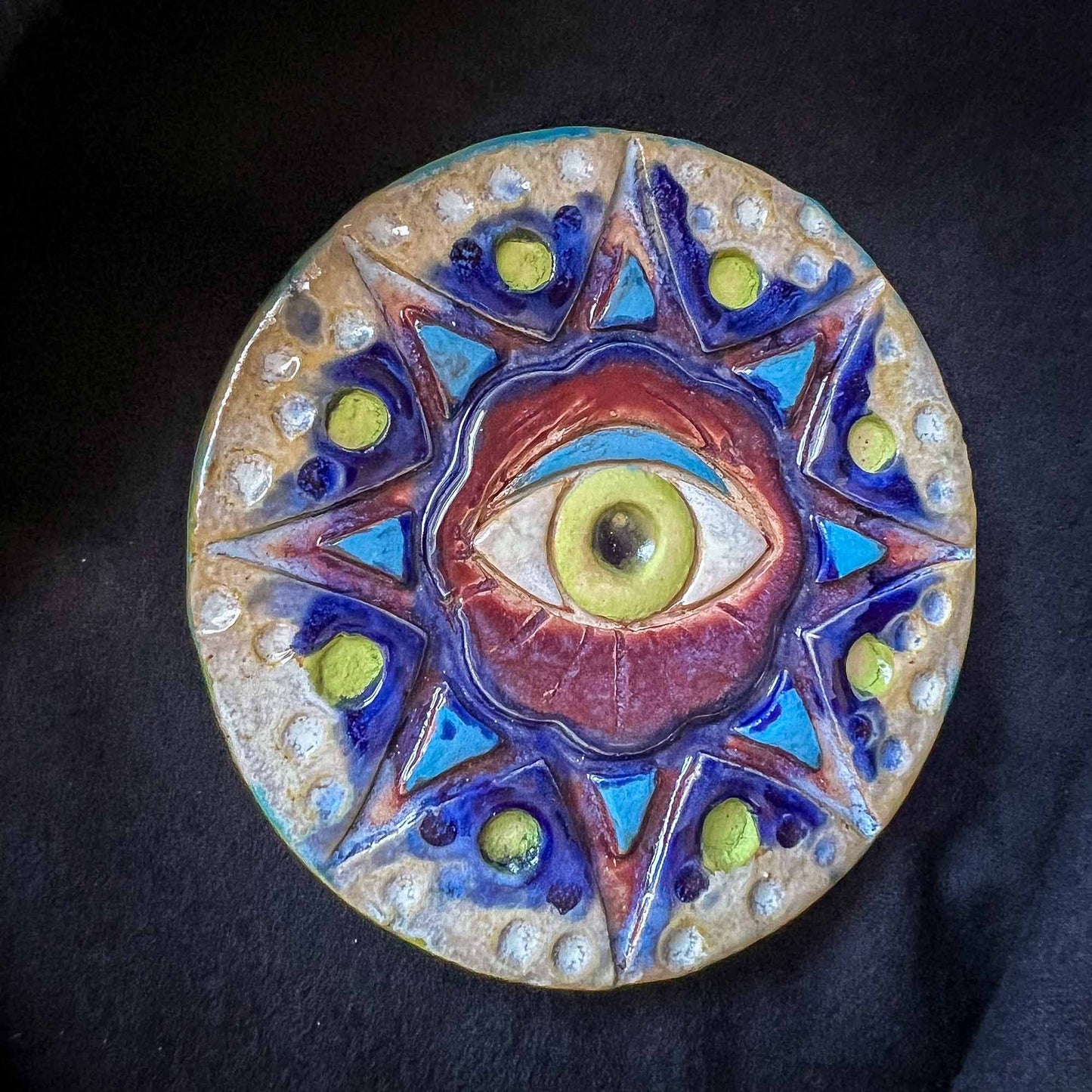 hand-built; ceramic; eye; mandala; sold by artist