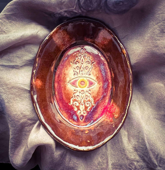 Third Eye Ceramic Dish Oval Brown Burgundy