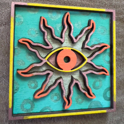 Small Sun Mandala Art in Wood