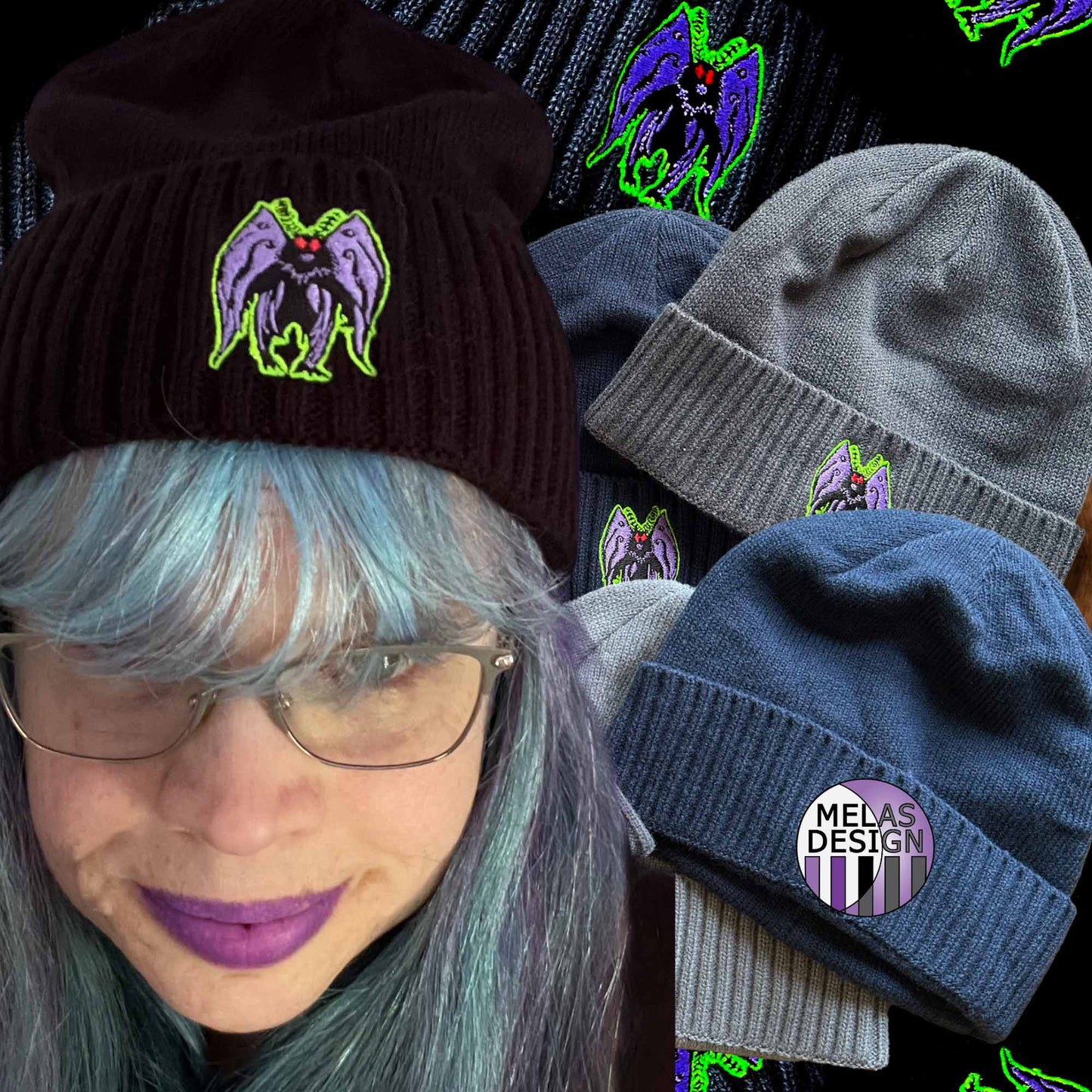 Mothman Beanie; Cryptid Collection; Melasdesign; sold by artist; alternative fashion