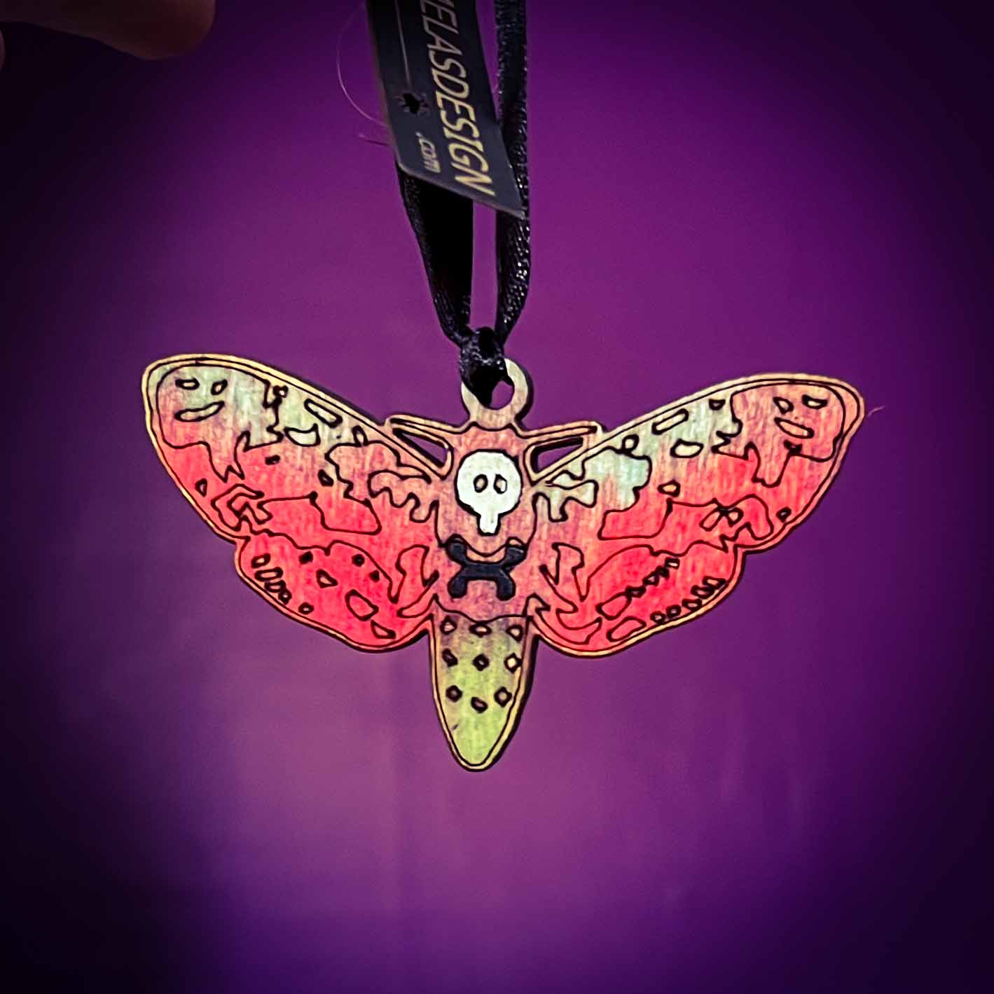 Deaths Head Moth Ornament in Colorful Wood