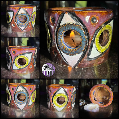 Melas Floating Eyes Ceramic Candle Holder; Melasdesign Handmade; votive; tea light; candle holder; one of a kind; eyes; trippy; 