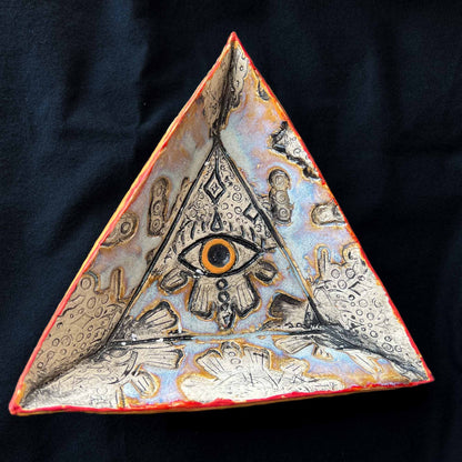 triangular; triangle; plate; dish; wall art; eye pattern