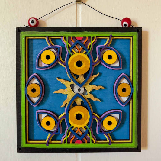 Golden Eyes Sun Mandala Art; Layered Wood Art; Melasdesign; small format; wall art