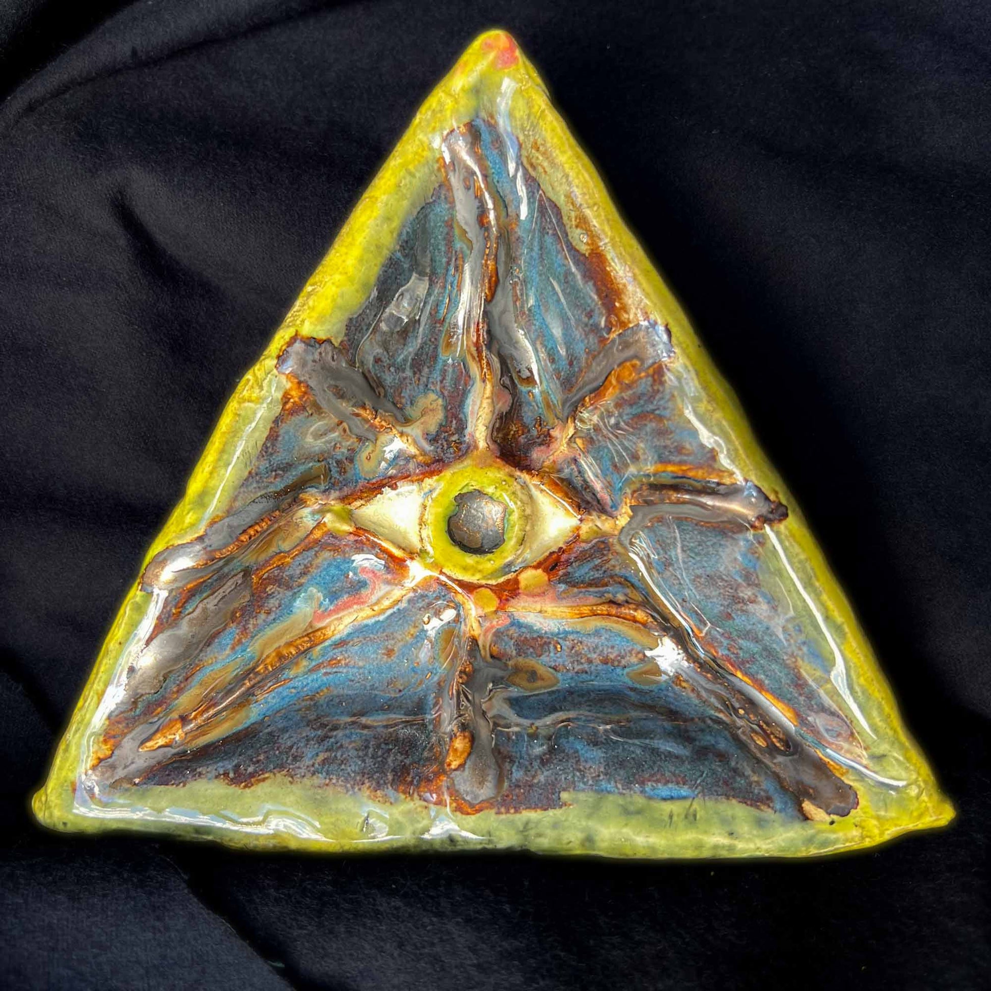 Glaring Illuminati Eye Triangle Ceramic Wall Decor Dish; one of a kind; ceramic; dish; wall art; eye; triangle; Illuminati; Melasdesign Handmade; Thomas, WV