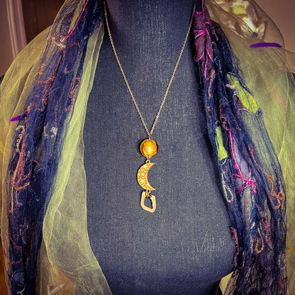 Crescent Moon Necklace with Abstract Pendant