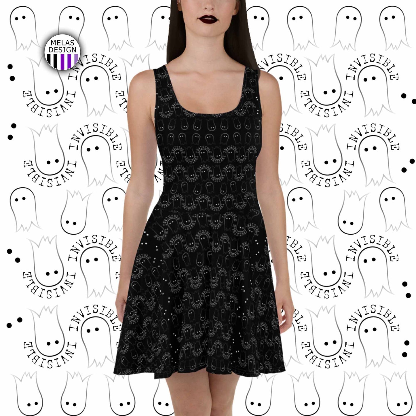 Invisible Ghost Emoji Skater Dress; gothic; witchy; clothes; Melasdesign Handmade; dress; skater; cute; paranormal; alternative; fashion; womens