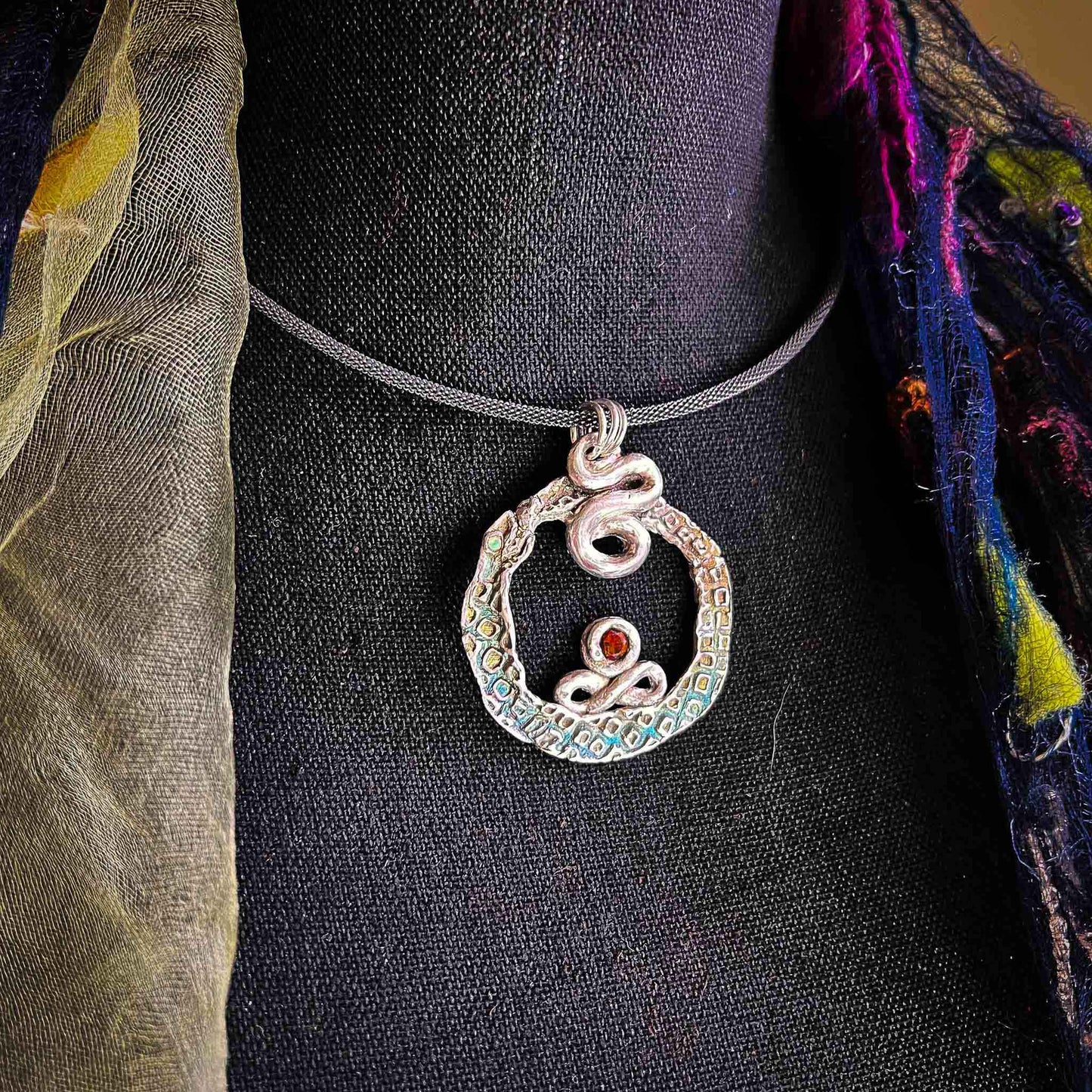 Ouroboros Infinity Fine Silver with Cultured Opals Necklace