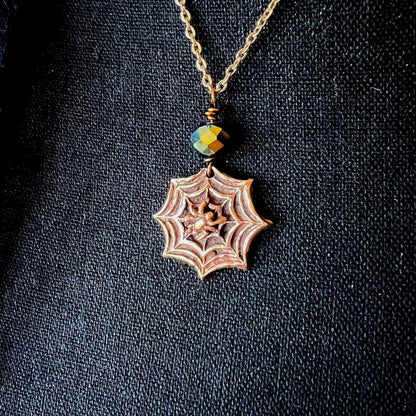 Handmade Copper Spider in Spiderweb Pendant