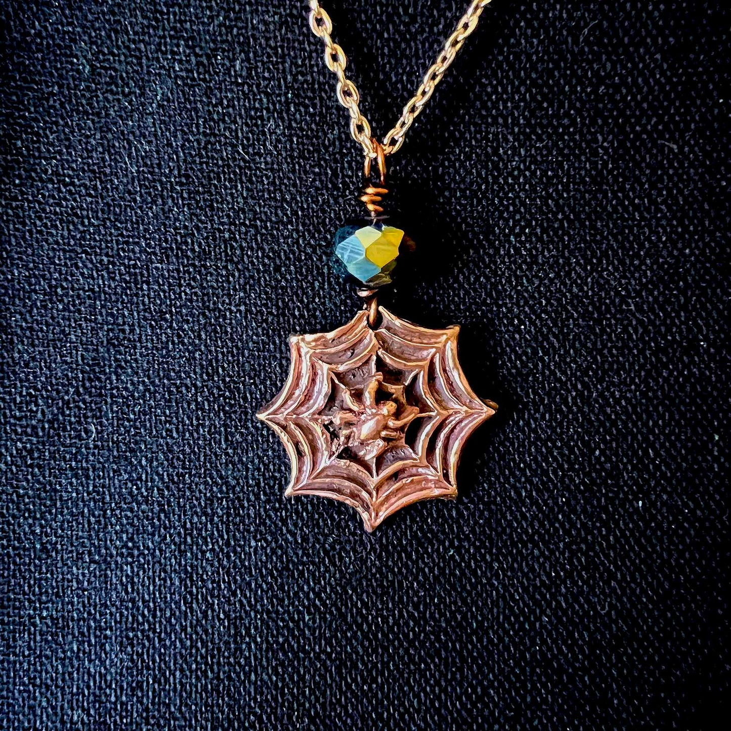 Handmade Copper Spider in Spiderweb Pendant