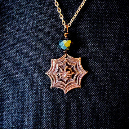 Handmade Copper Spider in Spiderweb Pendant